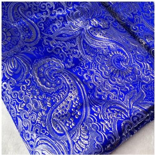 150cm*100cm Metallic brocade material stage costume clothing dress decorative clothing fabric brocade Lute flower on blue color