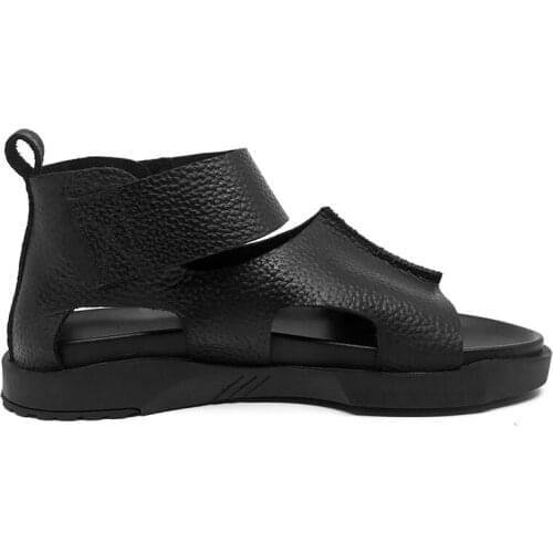 Brand 2020 Summer Real Leather Thick Platform Hook & Loop Sandals Men Korean Style High Top Open-toed Water Slides Mans Footwear