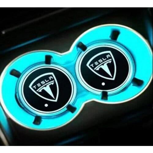 2X For Tesla MODEL 3 MODEL X S Y 2010-2021 2020 2017 2019 Tesla Accessory Led Car Logo Cup Light Luminous Coaster Drinks Holders