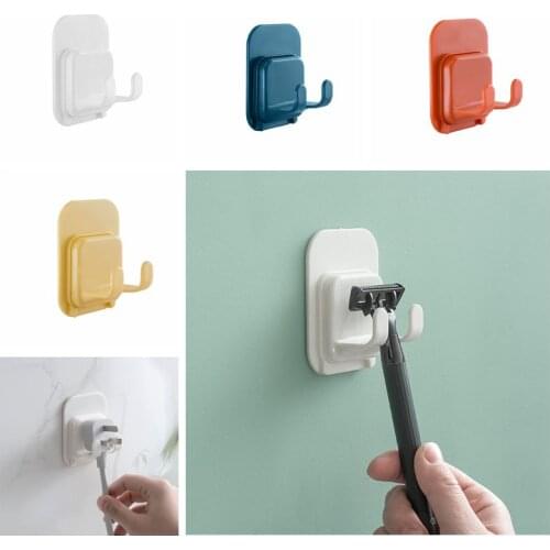 4Pcs/Set Plastic Adhesive Wall Hooks Shaver Razor Holder Stand Utility Shower Storage Rack Power Plug Organizer Coat Hanger for