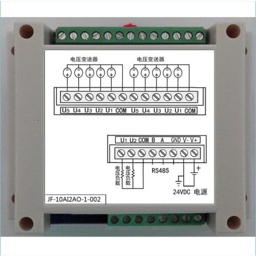 Analog Output Module 10AD+2DA Module Isolates 485 Modbus-RTU Positive and Negative 5V Input