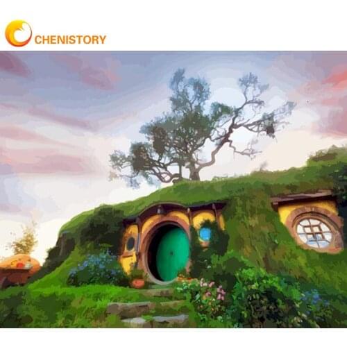 CHENISTORY Green House Landscape Oil Painting By Numbers Kits For Adults Handmade Diy Framed Unique Gift Acrylic Home Decor Art