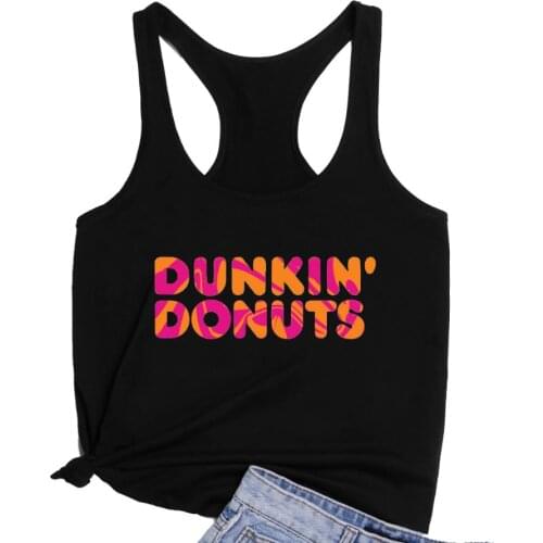 Colored DUNKIN DONUTS Loose Racerback Vest Funny Summer beach Tanks Womens Running Gym Tank top Drop shipping