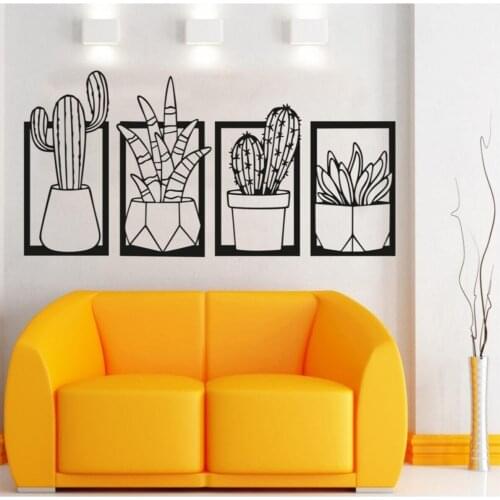 Meşgalem Decorative Cactus Black Wall Ornament 4'lü Table