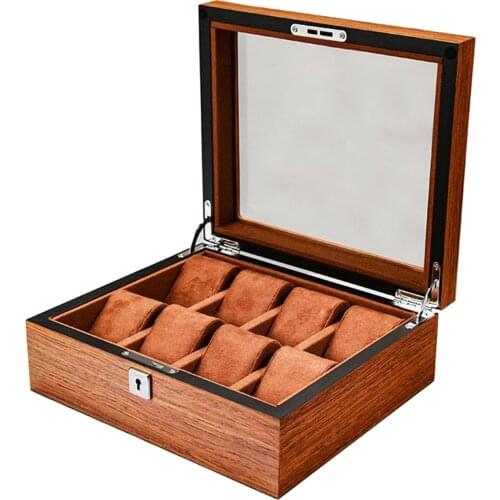 Wood Watch Box for Men Women，Watch Case Display Box,Wooden Watch Display Case Organizer with Clear Glass Window Top
