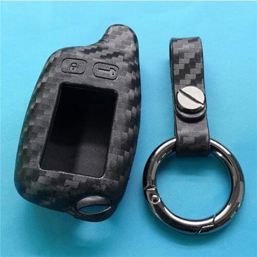 For Tomahaw Tw9000 9010 1Pc Carbon Fiber Silicone Car Key Case Cover Key Chain Russian 2-Way Remote Alarm System Holder Triml