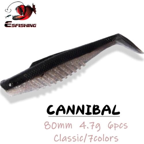 ESFISHING Plastic Lures Soft Bait Cannibal 6pcs 80mm Silicone Bait Fishing Tackle Pesca Soft Lures Swimbait Feeder