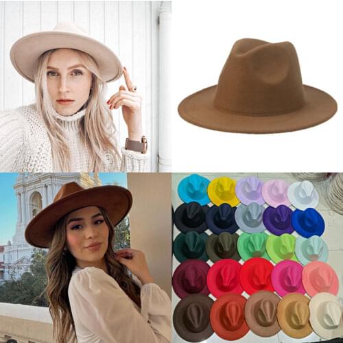 Fedoras women hat men panama classic wide brim felt hat vintage black white red formal church winter womens hat sombrero hombre