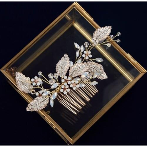 Handmade Brides European Rhinestone Hair Combs Gold Leaves Hair Sticks Wedding Hair Accessories