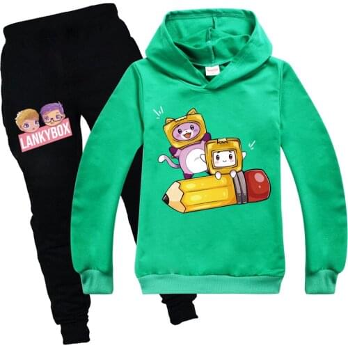 Lankybox Cotton Baby Girls Hoodies Pants Suit Teenage Girls Autumn Sweatershirt Set Kids Hooded T Shirt School Girl Outfit