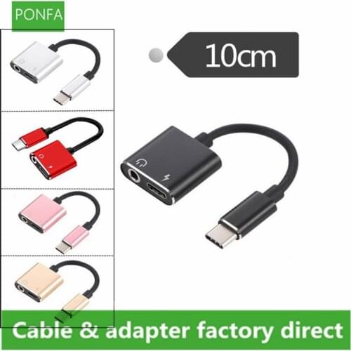 Multiple colors Hot Sale 2 in1 Type-C USB C to 3.5mm AUX Audio Headphone Jack Adapter Charger Cable 0.1m/10cm