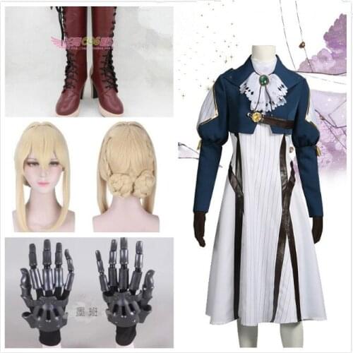 Japanese Anime Violet Evergarden Cosplay Costume Lovely Full Set Costumes Headwear Blonde Hair Red Ribbon For Adult Woman