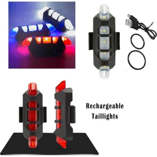 USB Red Bicycle Light Accessory Rechargeable LED Bicycle Bike Cycling Front Rear Tail Lamp Warning Flash Light