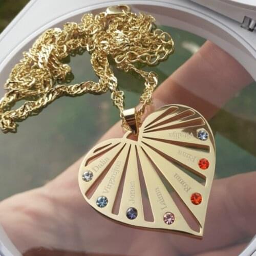 Custom Engrave 1-8 Birthstones Name Necklace Personalized Heart Name Necklace Stainless Steel Jewelry Charm Gift For Mother