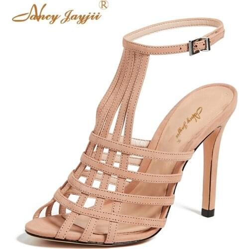 Nancyjayjii Women Sandals Ladies shoes Flock Gladiator Solid Super High Thin Heels Ankle Strap Rome Sweet Rome Mature Party 2019