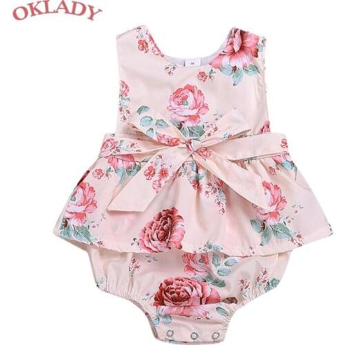 OKLADY 2019 Summer Newborn Baby Girl Clothes Toddler Girls Floral Romper Sleeveless Belt Pink Cute Fashion Outfit Rompers 0-2T