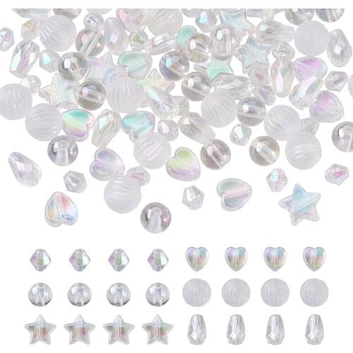 600pcs/set Transparent Acrylic Beads Clear AB Color Plated Mixed Teardrop Heart Star Round Loose Spacer Beads for Jewelry Making