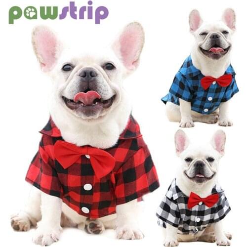 Pet Clothing Fashion Bowknot Plaid Dog Shirts Casual Pet Puppy T-Shirt Wedding Party Clothes for Small Dogs Bowtie Pet Outfit