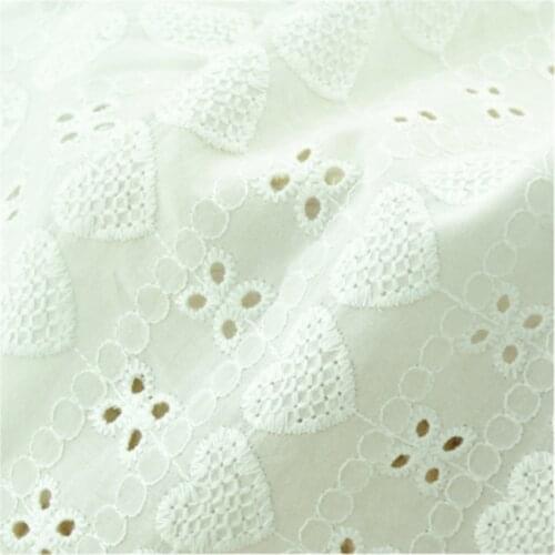Width 53'' Solid White Fashion Soft Cotton Hollow Out Embroidery Fabric By The Half Yard For Dress T-Shirt Material