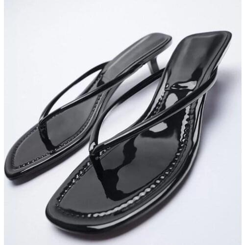 Shoes Woman 2021 Slippers Casual Square Toe Heeled Mules Pantofle Rubber Flip Flops Luxury High Summer Thin New Hawaiian Fashion