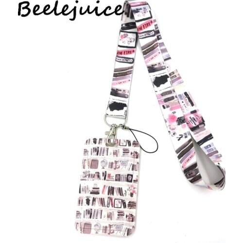 Reading Books Bookshelf Lanyard Credit Card ID Holder Bag Student Women Travel Card Cover Badge Car Keychain Decorations Gifts