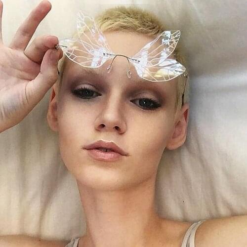 Fashion Rimless Sunglasses Women Vintage Dragonfly Steampunk Sunglasses Men Frameless Gradient Clear Lens Glasses