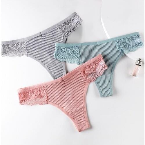 3pcs Woman Intimates Sexy Thongs For Woman Underwear Cotton Lady Lace T-back For Woman Panties Female Thongs Lingerie BANNIROU