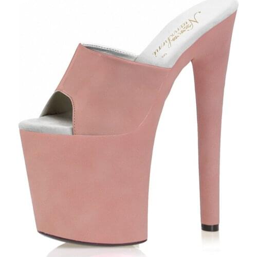 20CM Solid Color Nightclub Platform Slippers Sexy Fetish Stripper Heels Open Toe Pole Dance Shoes New Party High Models Women