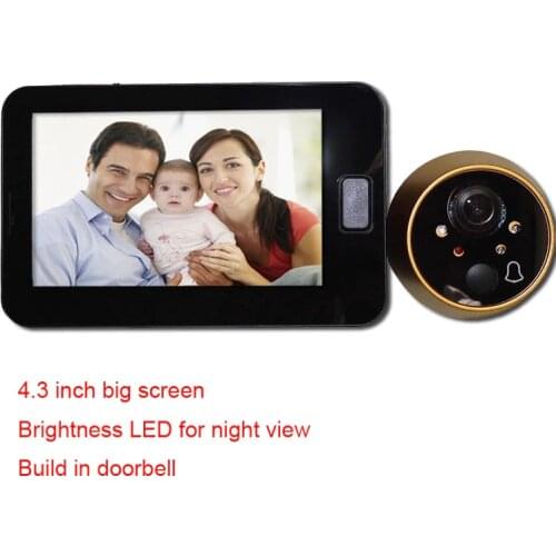 Video Door Bell Peephole Door Camera 4.3 Inch Color Screen LED Lights Wired Ring Doorbell Door Viewer Video Eye