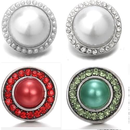 XH8058 Pearl Crystal 18mm Metal Snap button fit snap jewelry DIY