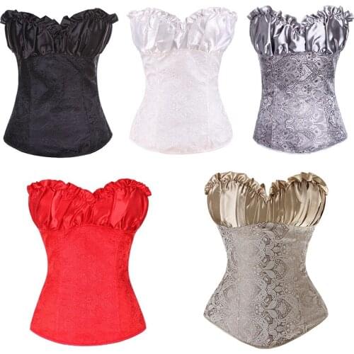 Jacquard Floral Corset Royal Satin Corset Overbust Women Corsets Fish Boned Bustier Wedding Sexy Gothic Corselet Plus Size 6XL