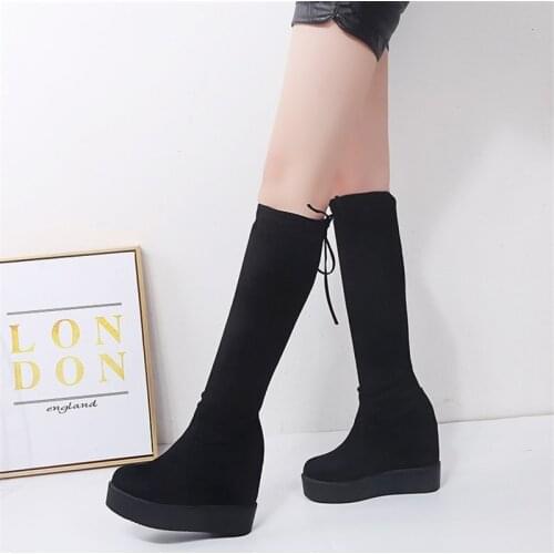Over The Knee Boots Platform Heels Wedges Shoes for Women Thigh Highs Fall Winter Shoes High Heels 11cm Black Boots Platforms