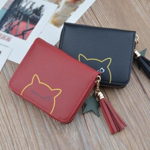 Women Short Tassels Wallets Lady Moneybags Mini Cat Coin Purse Pouch Wallet Cards ID Holder Purses Bags Woman Notecase Pocket
