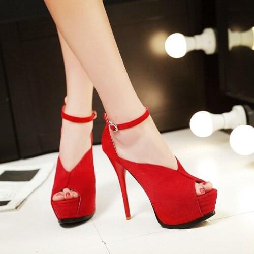 Spring new sexy large size small size waterproof platform high-heeled stiletto sandals suede banquet dress female sandals