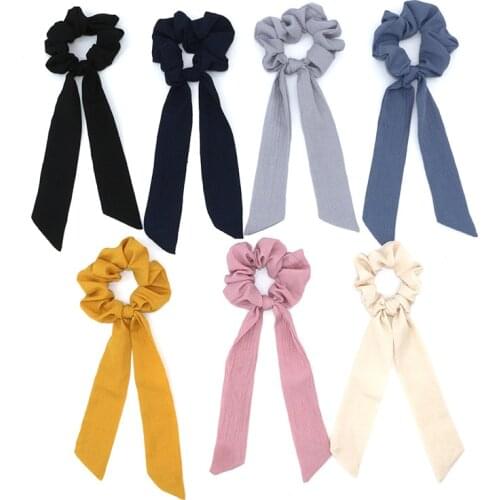 New Design Solid Women Hair Scarf Elastic Bohemian Hairband Scrunchie Bow Hair Rubber Ropes Girls Hair Ties Accessories