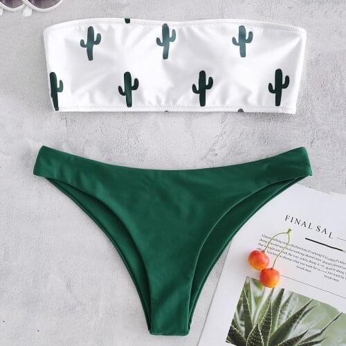 Sexy Cactus Print Bikini Female Swimsuit Women chest knot Swimwear Two-pieces Bikini Set Brazilian biquini Push Up Bathing Suit