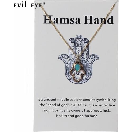 Evil Eye Hamsa Hand Charms Choker Statement Necklace Gold Silver Color Link Chain Wish Card For Women Men Jewelry CN109