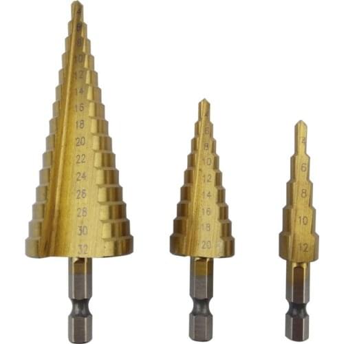 1PCS Hexagonal Handle Ladder Drill Pagoda Bit Twist Bit Steel Plate Opener 4-32,4-20,4-12 Optional black blue cloth bag