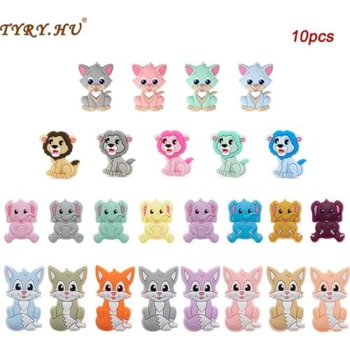 TYRY.HU 10pcs Food Grade Baby Teether Beads Cartoon Silicone Beads BPA Free For Pacifier Clips Chain Baby Teether