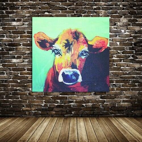 100% HandPainted Animal Oil Painting Little Adorable Cow Abstract on Canvas Beautiful wall decoration ArtWork Home Decoration