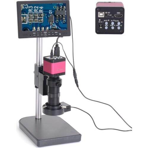 16MP HDMI USB Digital Microscope Electronic Industrial Microscope Camera 100X Zoom C-mount Lens 7" LCD Monitor for PCB Repair