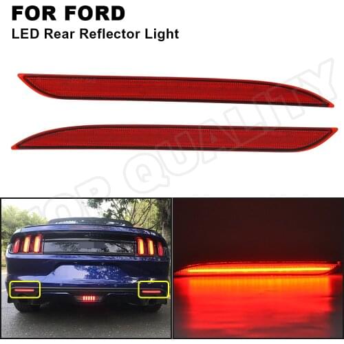 2Pcs Red LED Rear Tail Bumper Reflector Brake Light Lamp For Ford Mustang 2015 2016 2017 OEM FR3B-17A848-A Car Accessory