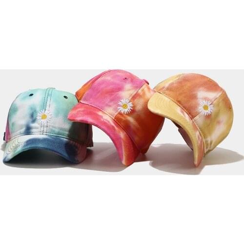 2021 Korean New Young Flower Embroidery Baseball Cap Women Tide Wash Tie-dye Cap Summer Student Couple Sunshade Hat