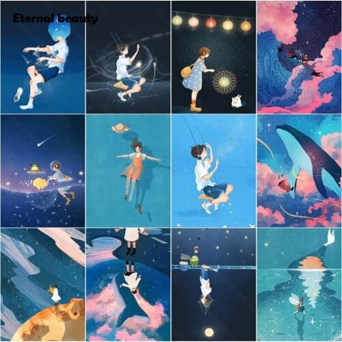 5D Diy Diamond Painting Color Landsca and Cartoon Boys and Girls Diamond Mosaic Full Square Drill Diamond Embroidery Home Decor