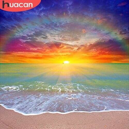 HUACAN Diamond Painting Sunset Landscape Full Square/Round Diamond Mosiac Seaside Embroidery Kit Picture Of Rhinestones