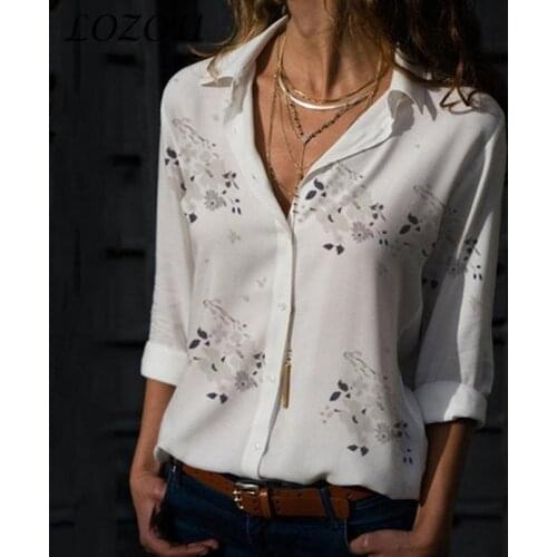 Spring Womens Elegant Turndown Collar Blouse Office Lady Autumn Print Long Sleeve Top Street Wear Oversized Loose Printed Shirt