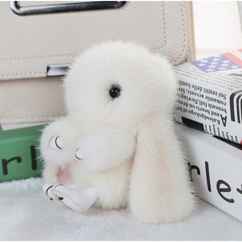 Fashion Real Water Mink Fur Key Chain Rabbit Key Chain Authentic Mink Fur Rabbit Keychain Pendant Bag Car Charm Cute Rabbit Toy