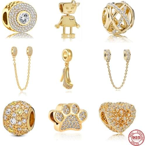 New Gold Dog Paw Path Safety High-heel Shoe Bella Diy Beads fit Original Pandora Charms Silver 925 Bracelet DIY Women Jewelry