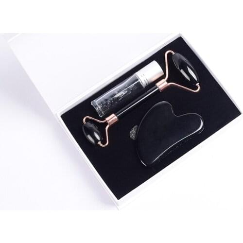 Black Obsidian Face Roller Gua Sha Tool Chip Stone Bottle 3PCS/Set Eye Care Massager Natural Crystal Healing Massage Health Body