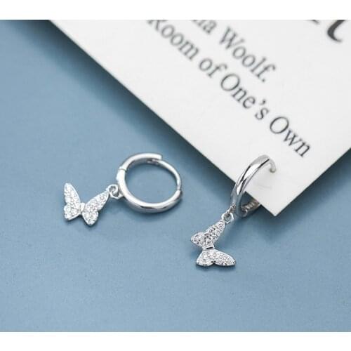 COLUSIWEI Dazzling Zircon Flying Butterfly 925 Sterling Silver Hoop Earring for Women Fashion Insect Series Earring Fine Jewelry